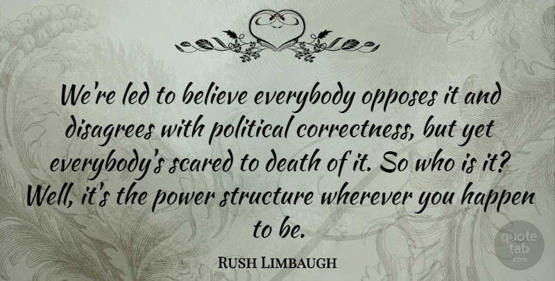 Rush Limbaugh Quote About Believe, Political, Scared: Were Led To Believe Everybody...