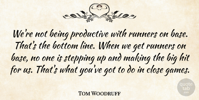 Tom Woodruff Quote About Bottom, Close, Hit, Productive, Runners: Were Not Being Productive With...