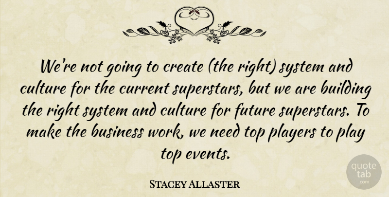 Stacey Allaster Quote About Building, Business, Create, Culture, Current: Were Not Going To Create...