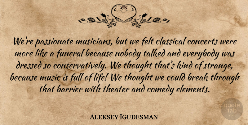Aleksey Igudesman Quote About Barrier, Break, Classical, Comedy, Concerts: Were Passionate Musicians But We...