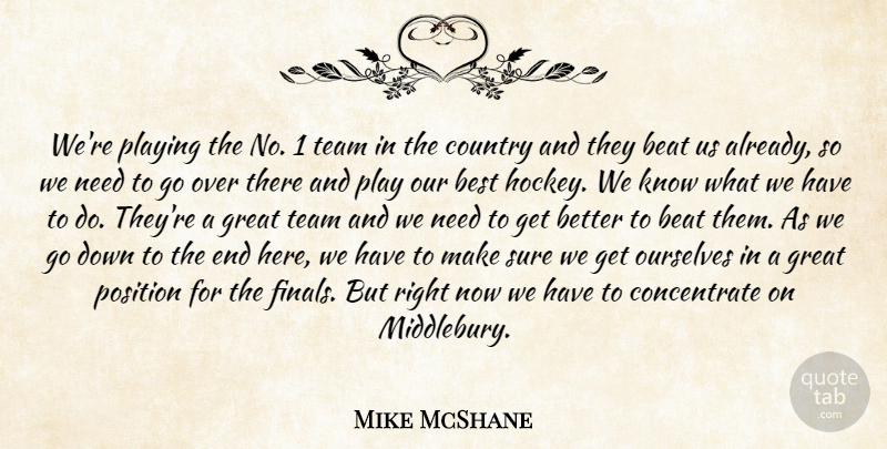 Mike McShane Quote About Beat, Best, Country, Great, Ourselves: Were Playing The No 1...
