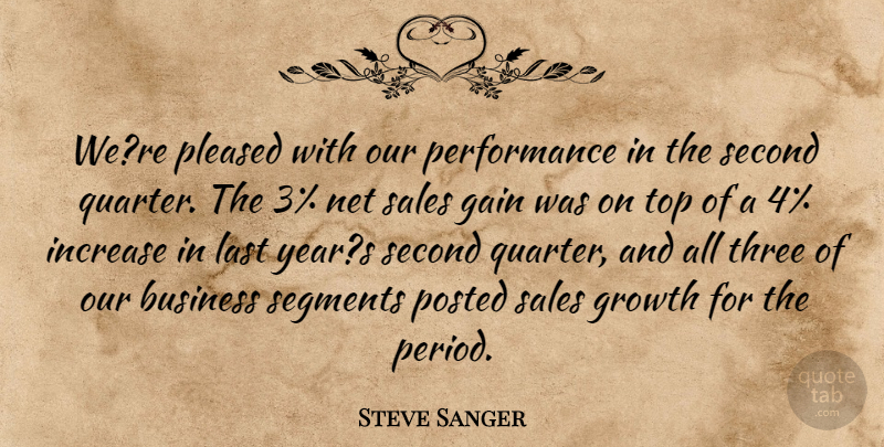 Steve Sanger Quote About Business, Gain, Growth, Increase, Last: Were Pleased With Our Performance...