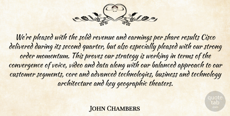 John Chambers Quote About Advanced, Along, Approach, Architecture, Balanced: Were Pleased With The Solid...