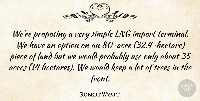 Robert Wyatt Quote About Acres, Land, Option, Piece, Proposing: Were Proposing A Very Simple...