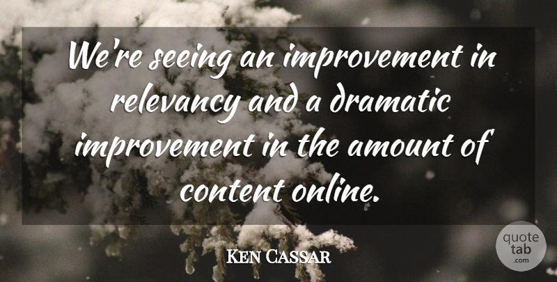 Ken Cassar Quote About Amount, Content, Dramatic, Improvement, Seeing: Were Seeing An Improvement In...