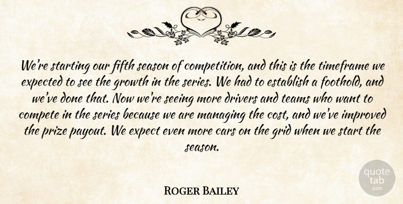 Roger Bailey Quote About Cars, Compete, Drivers, Establish, Expected: Were Starting Our Fifth Season...