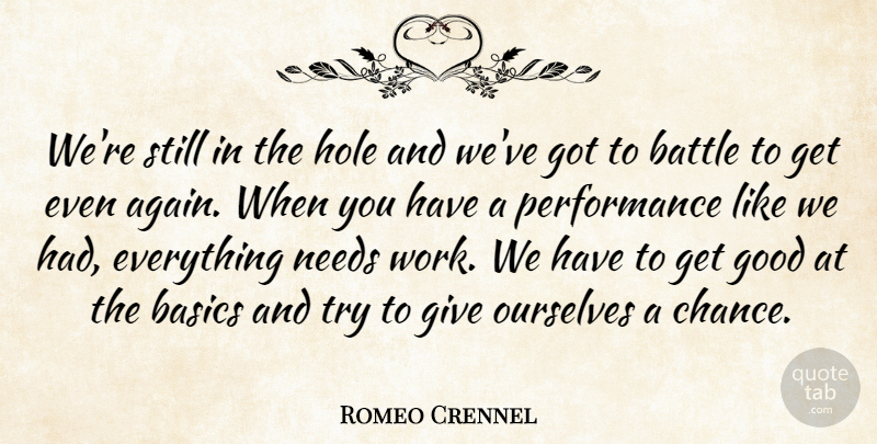 Romeo Crennel Quote About Basics, Battle, Good, Hole, Needs: Were Still In The Hole...