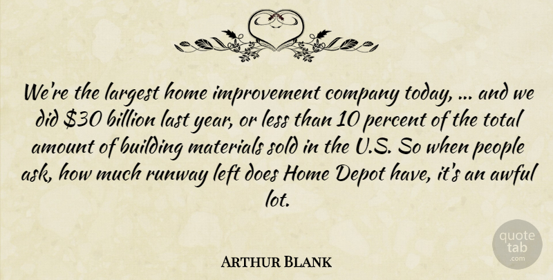 Arthur Blank Quote About Amount, Awful, Billion, Building, Company: Were The Largest Home Improvement...