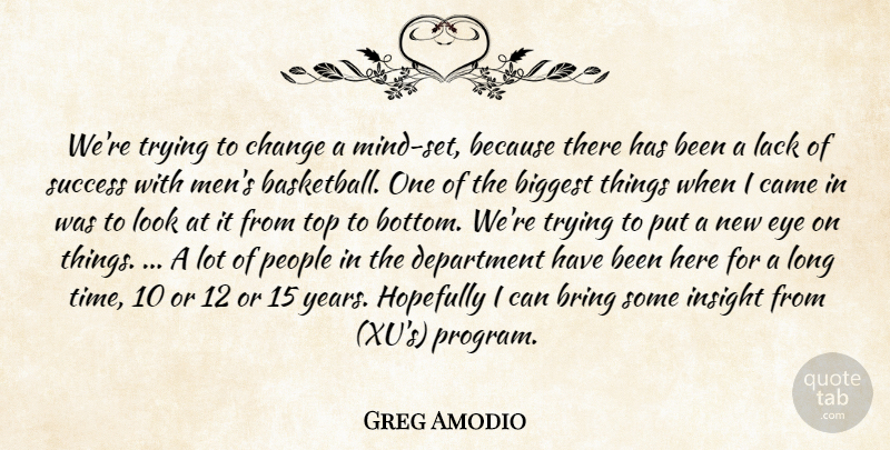 Greg Amodio Quote About Basketball, Biggest, Bring, Came, Change: Were Trying To Change A...