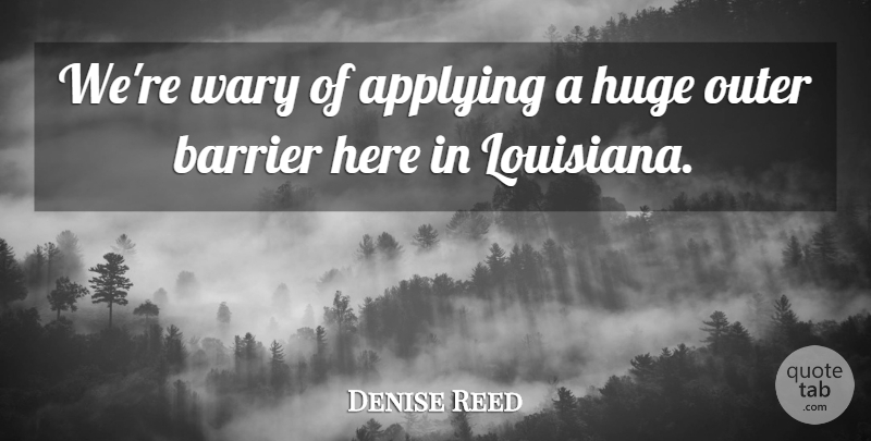 Denise Reed Quote About Applying, Barrier, Huge, Outer, Wary: Were Wary Of Applying A...