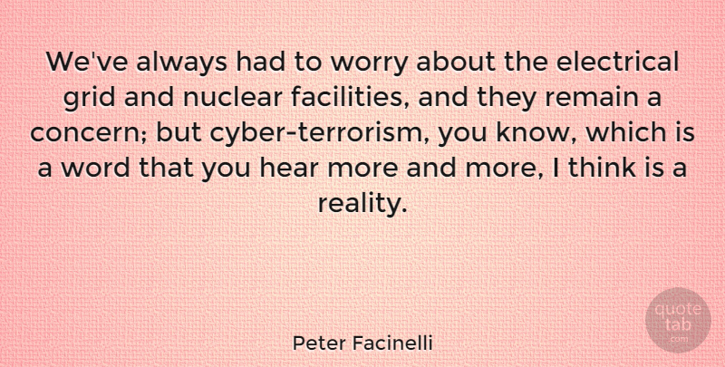 Peter Facinelli Quote About Reality, Thinking, Worry: Weve Always Had To Worry...