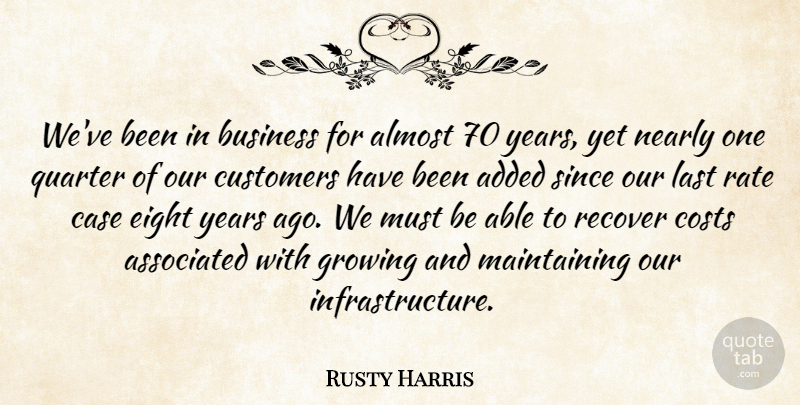 Rusty Harris Quote About Added, Almost, Associated, Business, Case: Weve Been In Business For...