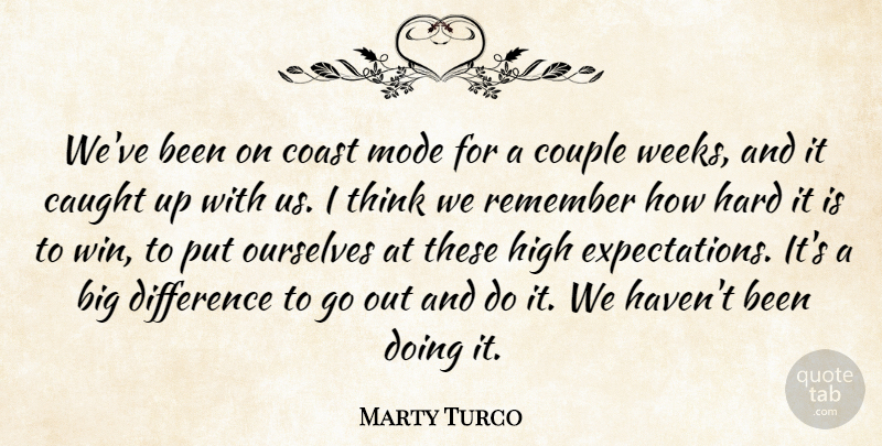 Marty Turco Quote About Caught, Coast, Couple, Difference, Hard: Weve Been On Coast Mode...