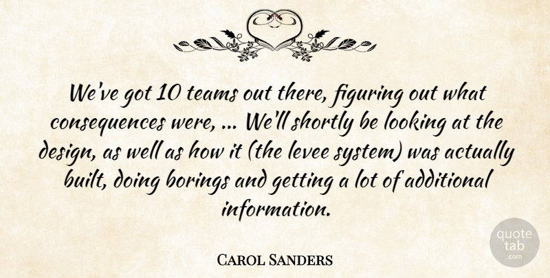 Carol Sanders Quote About Additional, Consequences, Figuring, Looking, Teams: Weve Got 10 Teams Out...