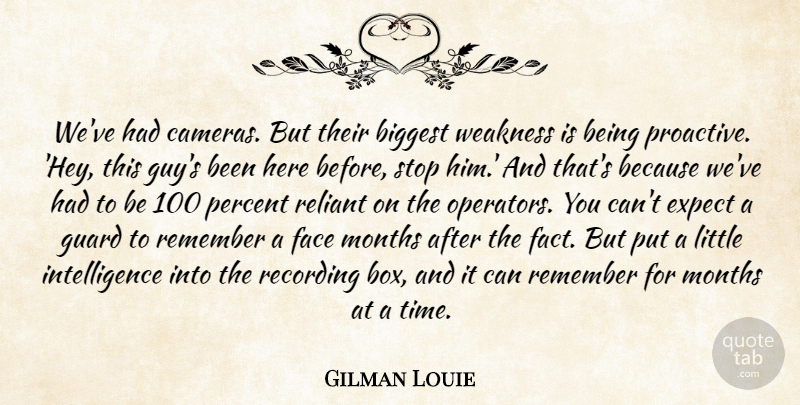 Gilman Louie Quote About Biggest, Expect, Face, Guard, Intelligence: Weve Had Cameras But Their...
