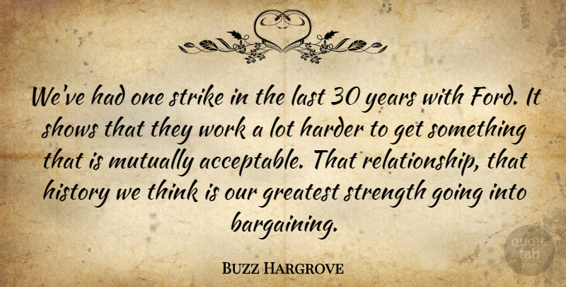 Buzz Hargrove Quote About Greatest, Harder, History, Last, Shows: Weve Had One Strike In...