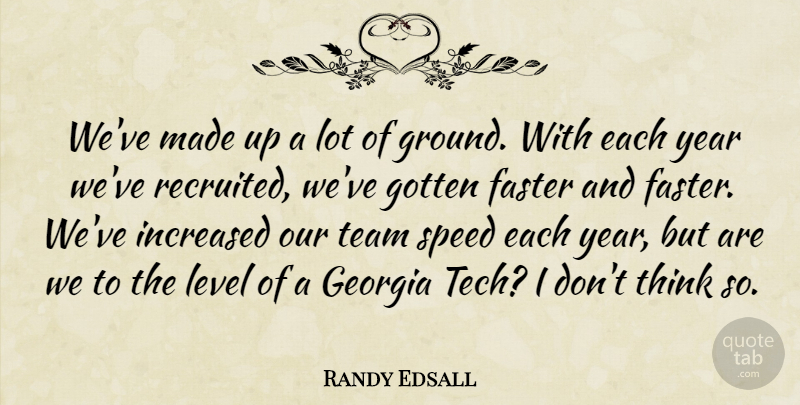 Randy Edsall Quote About Faster, Georgia, Gotten, Increased, Level: Weve Made Up A Lot...