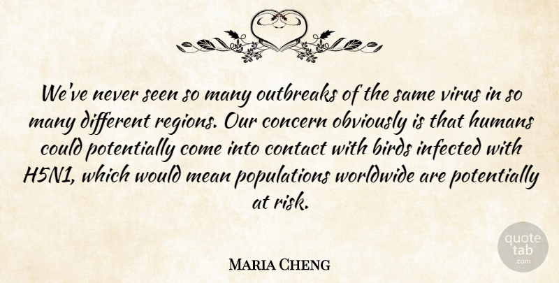 Maria Cheng Quote About Birds, Concern, Contact, Humans, Infected: Weve Never Seen So Many...