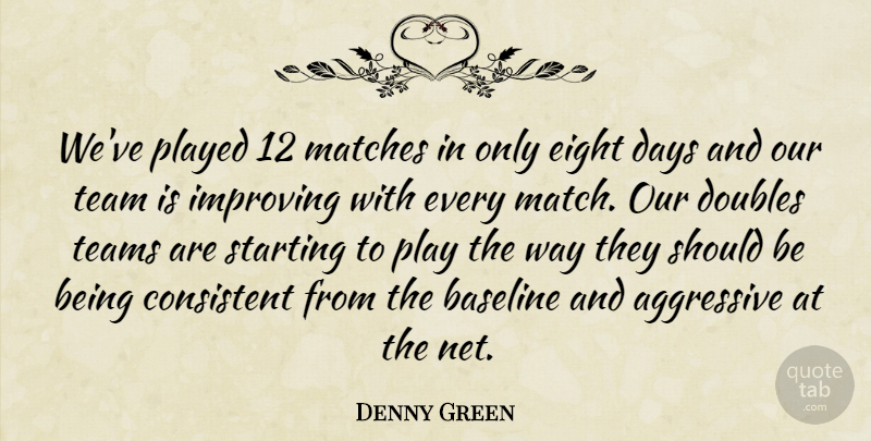 Denny Green Quote About Aggressive, Consistent, Days, Doubles, Eight: Weve Played 12 Matches In...