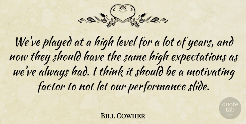 Bill Cowher Quote About Factor, High, Level, Motivating, Performance: Weve Played At A High...