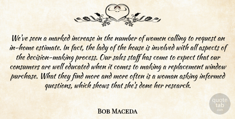 Bob Maceda Quote About Asking, Aspects, Calling, Consumers, Educated: Weve Seen A Marked Increase...
