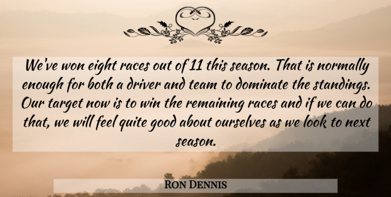 Ron Dennis Quote About Both, Dominate, Driver, Eight, Good: Weve Won Eight Races Out...