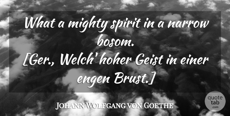 Johann Wolfgang von Goethe Quote About Character, Spirit, Bosoms: What A Mighty Spirit In...