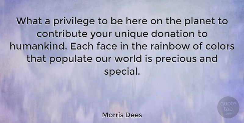 Morris Dees Quote About Unique, Color, Our World: What A Privilege To Be...