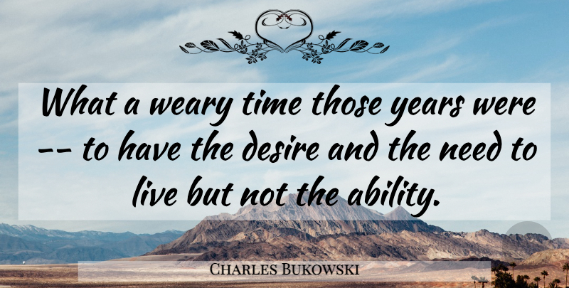 Charles Bukowski Quote About Years, Desire, Poverty: What A Weary Time Those...