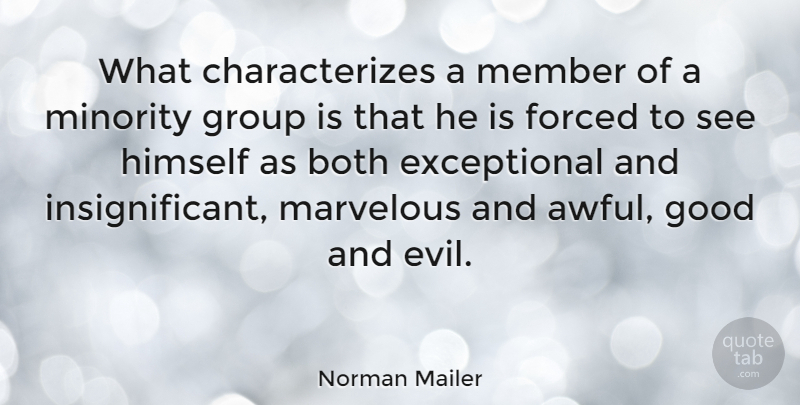 Norman Mailer Quote About Evil, Minorities, Literature: What Characterizes A Member Of...