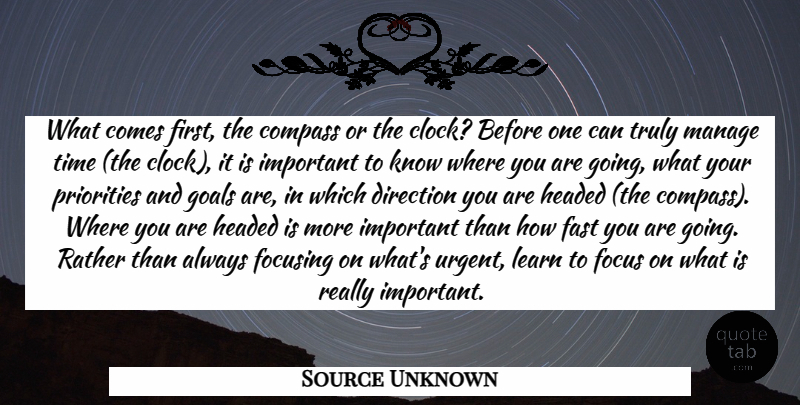 Source Unknown Quote About Compass, Direction, Fast, Focus, Focusing: What Comes First The Compass...