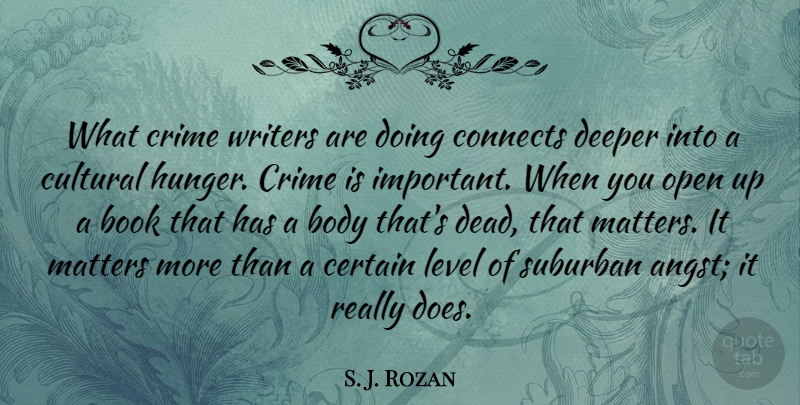 S. J. Rozan Quote About Certain, Connects, Cultural, Deeper, Level: What Crime Writers Are Doing...