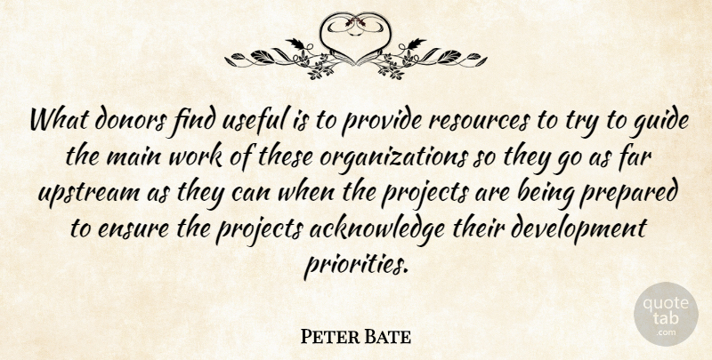 Peter Bate Quote About Donors, Ensure, Far, Guide, Main: What Donors Find Useful Is...
