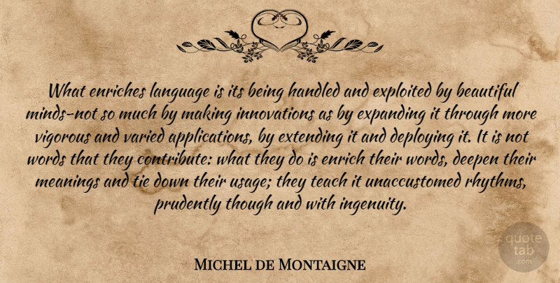 Michel de Montaigne Quote About Beautiful, Book, Ties: What Enriches Language Is Its...