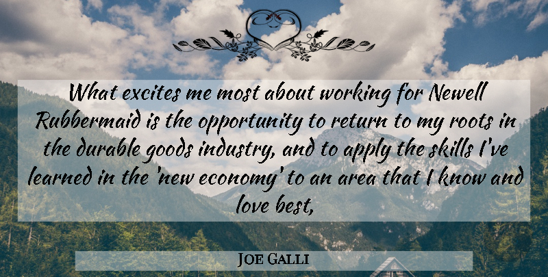 Joe Galli Quote About Apply, Area, Durable, Excites, Goods: What Excites Me Most About...