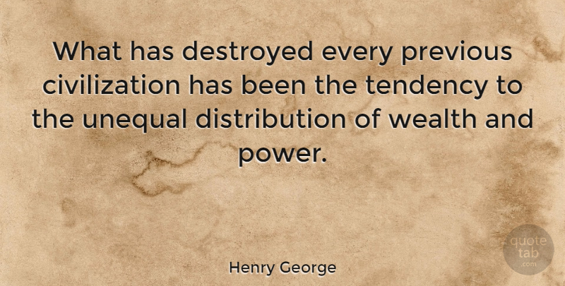 Henry George Quote About Civilization, Distribution Of Wealth, Prosperity: What Has Destroyed Every Previous...