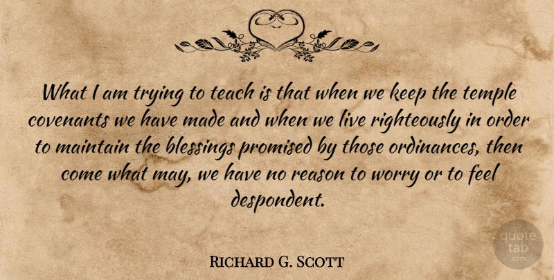 Richard G. Scott Quote About Blessing, Order, Worry: What I Am Trying To...