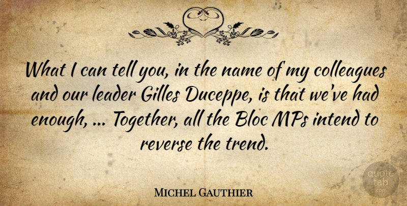 Michel Gauthier Quote About Colleagues, Intend, Leader, Name, Reverse: What I Can Tell You...