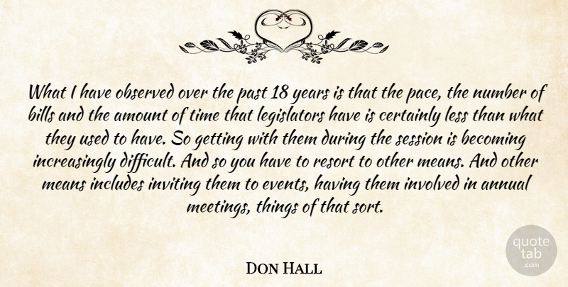 Don Hall Quote About Amount, Annual, Becoming, Bills, Certainly: What I Have Observed Over...