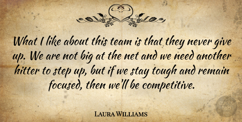 Laura Williams Quote About Hitter, Net, Remain, Stay, Step: What I Like About This...
