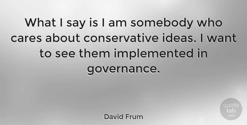David Frum Quote About Ideas, Care, Want: What I Say Is I...