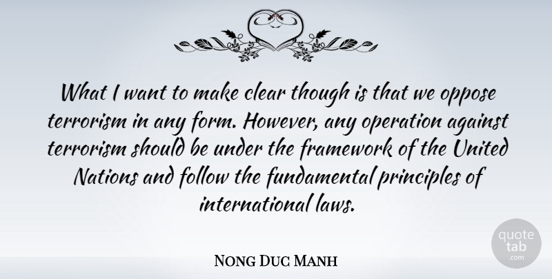 Nong Duc Manh Quote About Against, Clear, Follow, Framework, Nations: What I Want To Make...