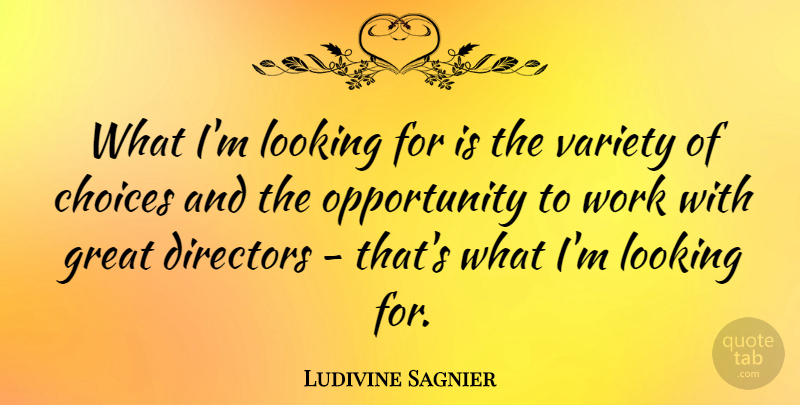 Ludivine Sagnier Quote About Directors, Great, Looking, Opportunity, Variety: What Im Looking For Is...