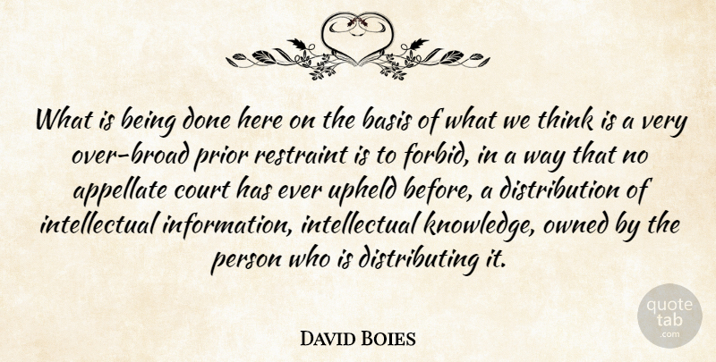 David Boies Quote About Basis, Court, Owned, Prior, Restraint: What Is Being Done Here...