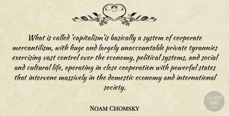 Noam Chomsky Quote About Powerful, Exercise, Political: What Is Called Capitalismis Basically...