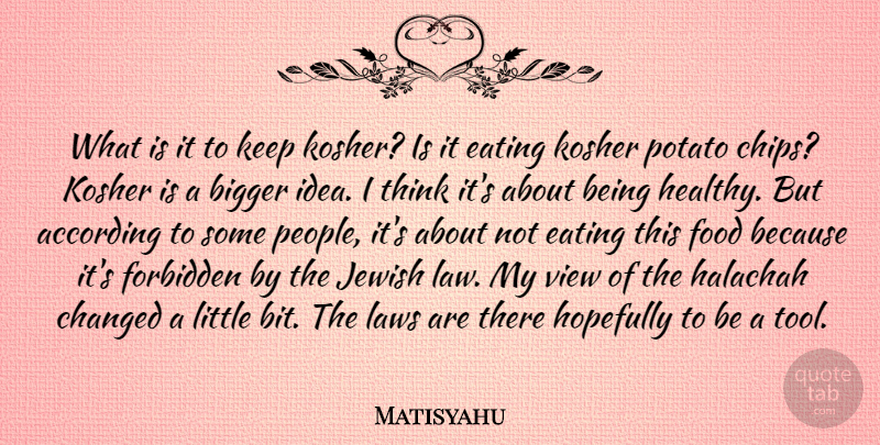 Matisyahu Quote About According, Bigger, Changed, Eating, Food: What Is It To Keep...