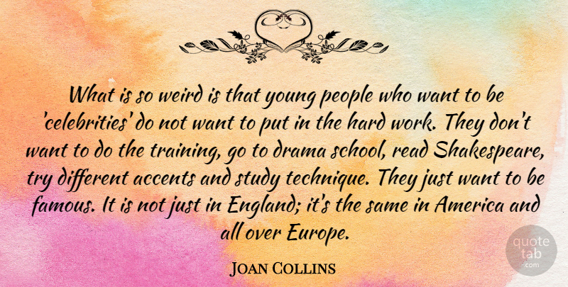 Joan Collins Quote About Drama, School, Hard Work: What Is So Weird Is...