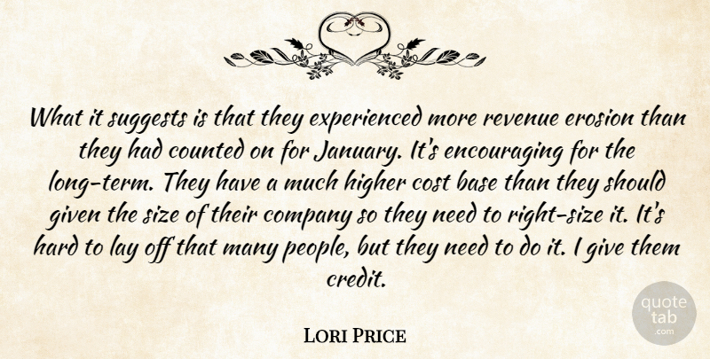 Lori Price Quote About Base, Company, Cost, Counted, Erosion: What It Suggests Is That...