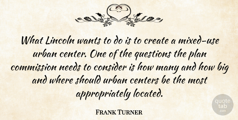 Frank Turner Quote About Centers, Commission, Consider, Create, Lincoln: What Lincoln Wants To Do...