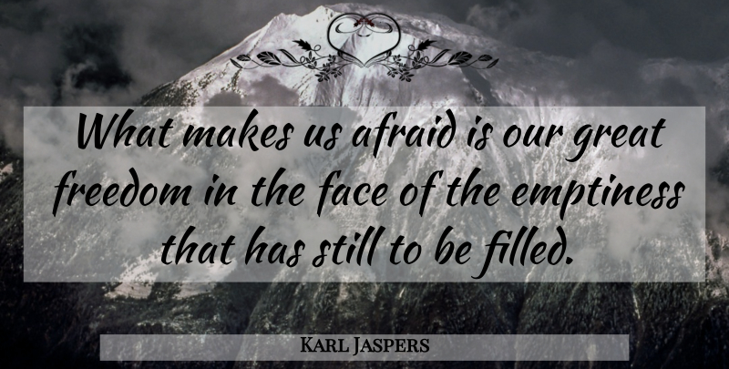 Karl Jaspers Quote About Fear, Faces, Emptiness: What Makes Us Afraid Is...